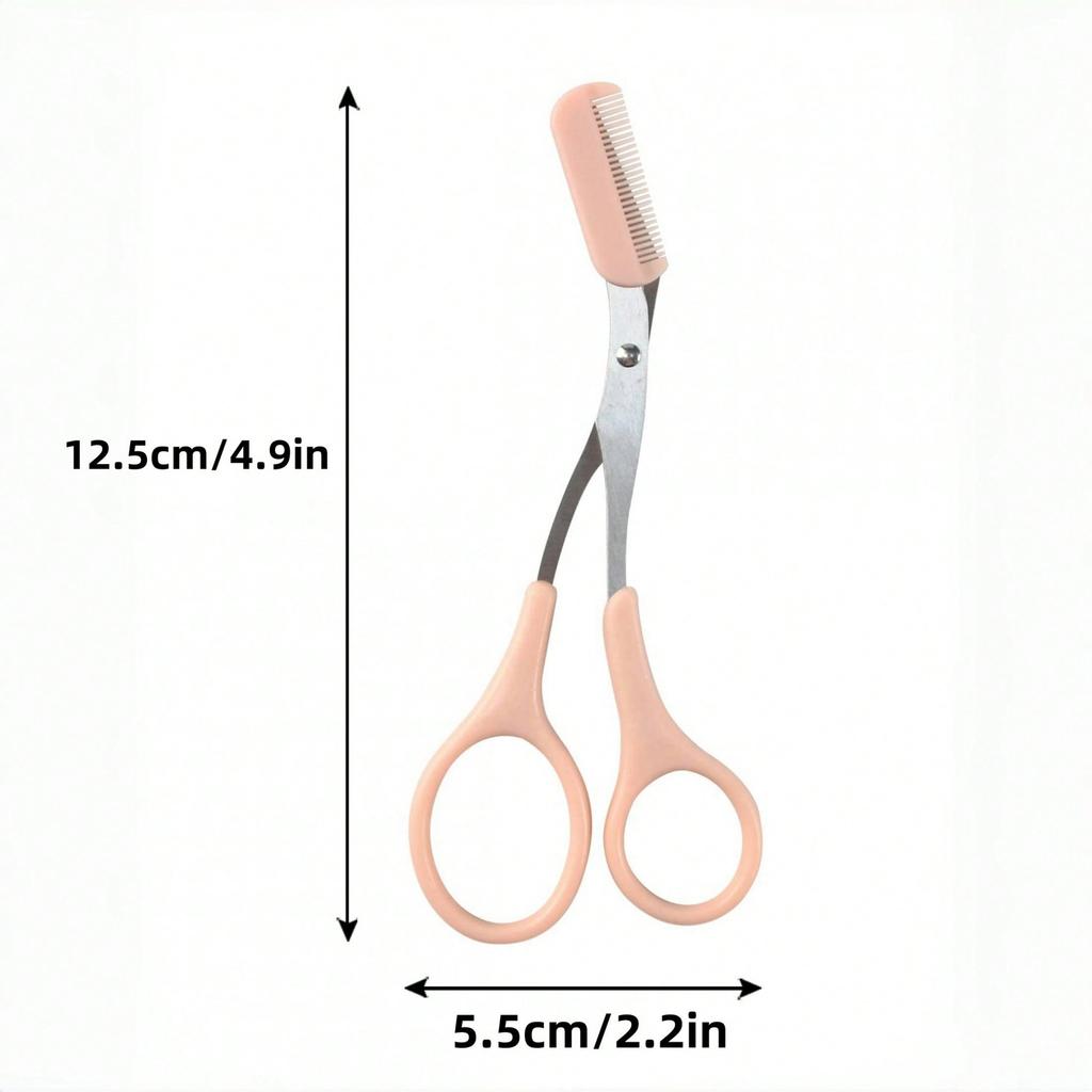 Stainless Steel Built-In Comb Eyebrow Scissors Precision Beauty Tool With Pink Handle, Left And Right Hand Design, Professional And Home Beauty