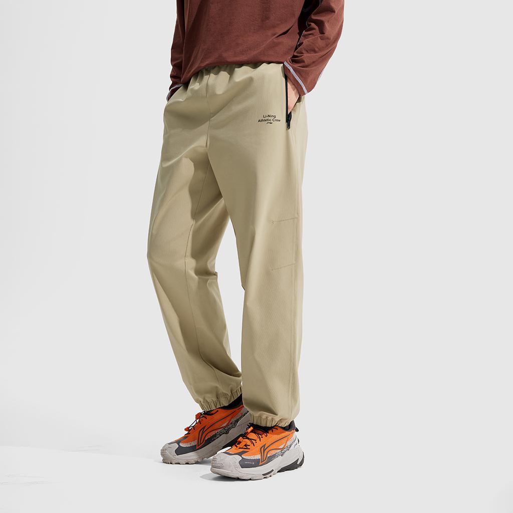 Li Ning Fitness Series Solid Color Mid Waist Drawstring Breathable Versatile Cuffed Sports Long Pants Men bottoms Gray AYKV231-3