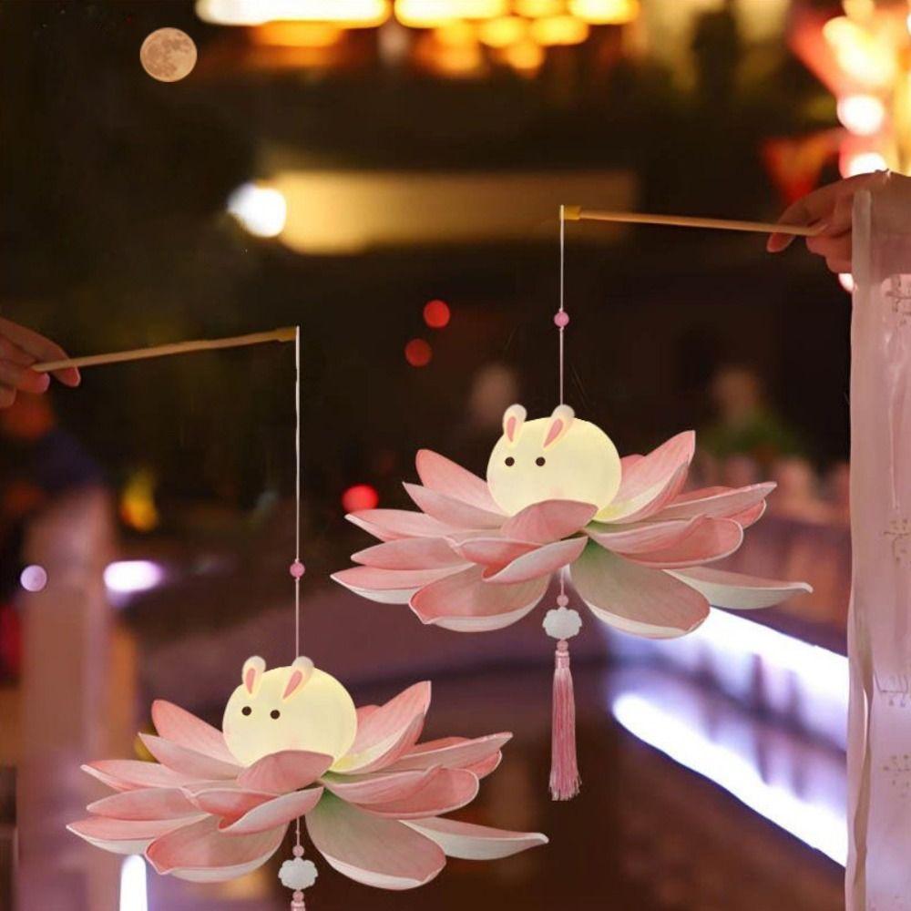 Glowing Mid-Autumn Festival Lantern DIY Holiday Decoration New Lotus Rabbit Lamp