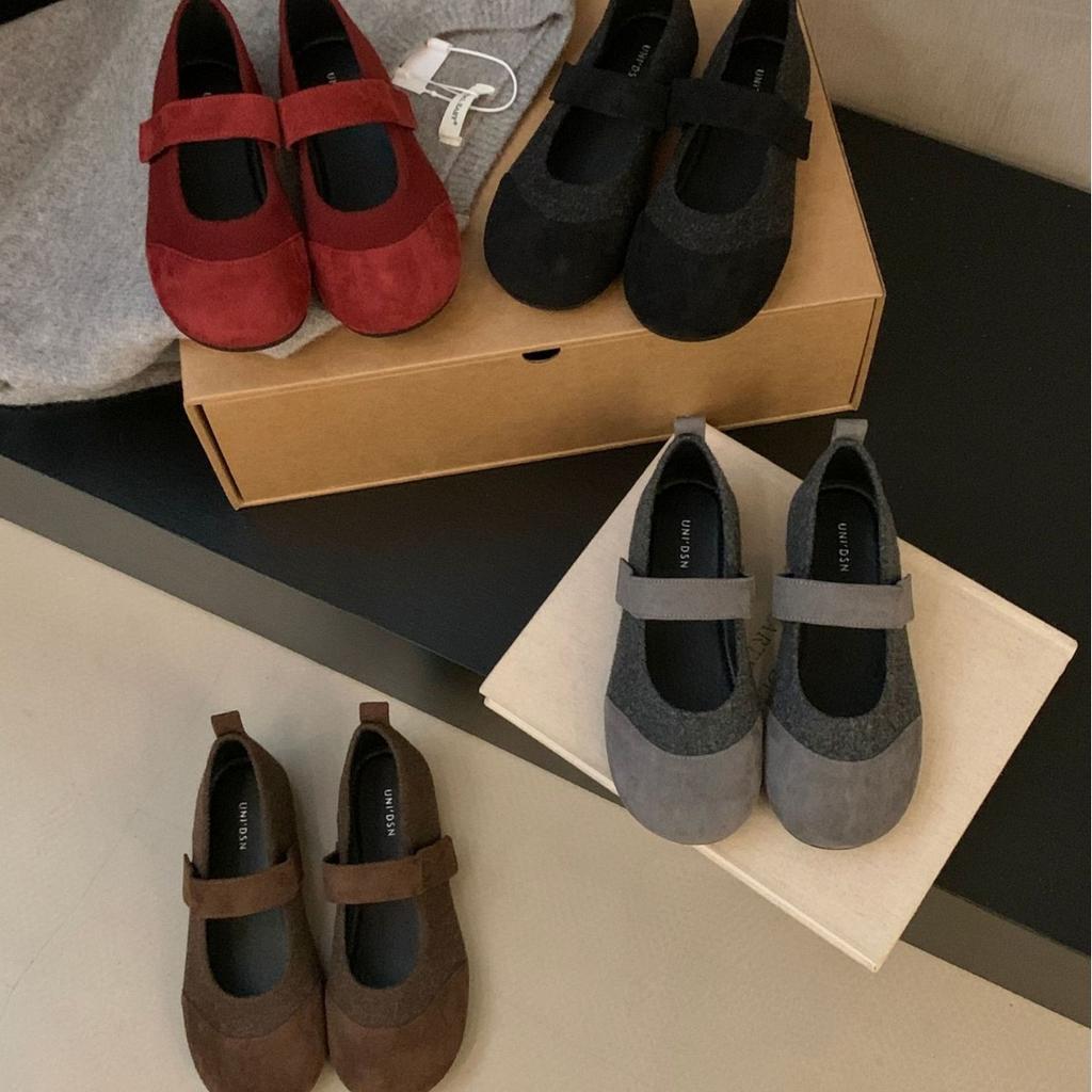2025 New Round Head Matte Suede Color Matching Soft Sole Doudou Word with Soft Sole Pregnant Women's Single Shoes