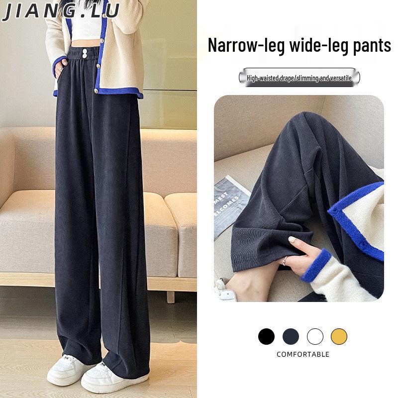 Plus Size High Waist Drapey Slimming Wide-Leg Pants for Women - Spring/Autumn 2024