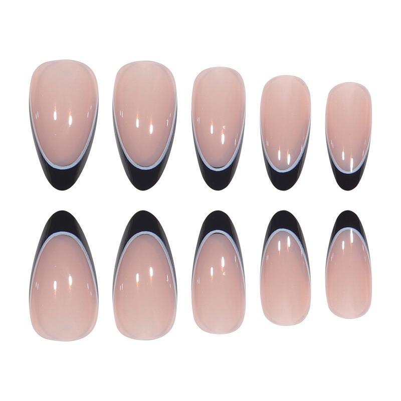 Black White French Tip Press-On Nails Minimalist Style Self-Adhesive Nail Tips Daily Wear