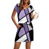Women's Fashion V-Neck Short Sleeve Drawstring With Pocket Printed Casual Dresses