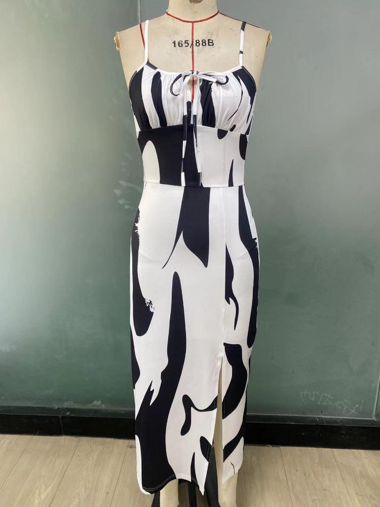 Summer Sexy Slit Dress Women's Vacation Beach Dress Fashionable Elegant Suspender Dress