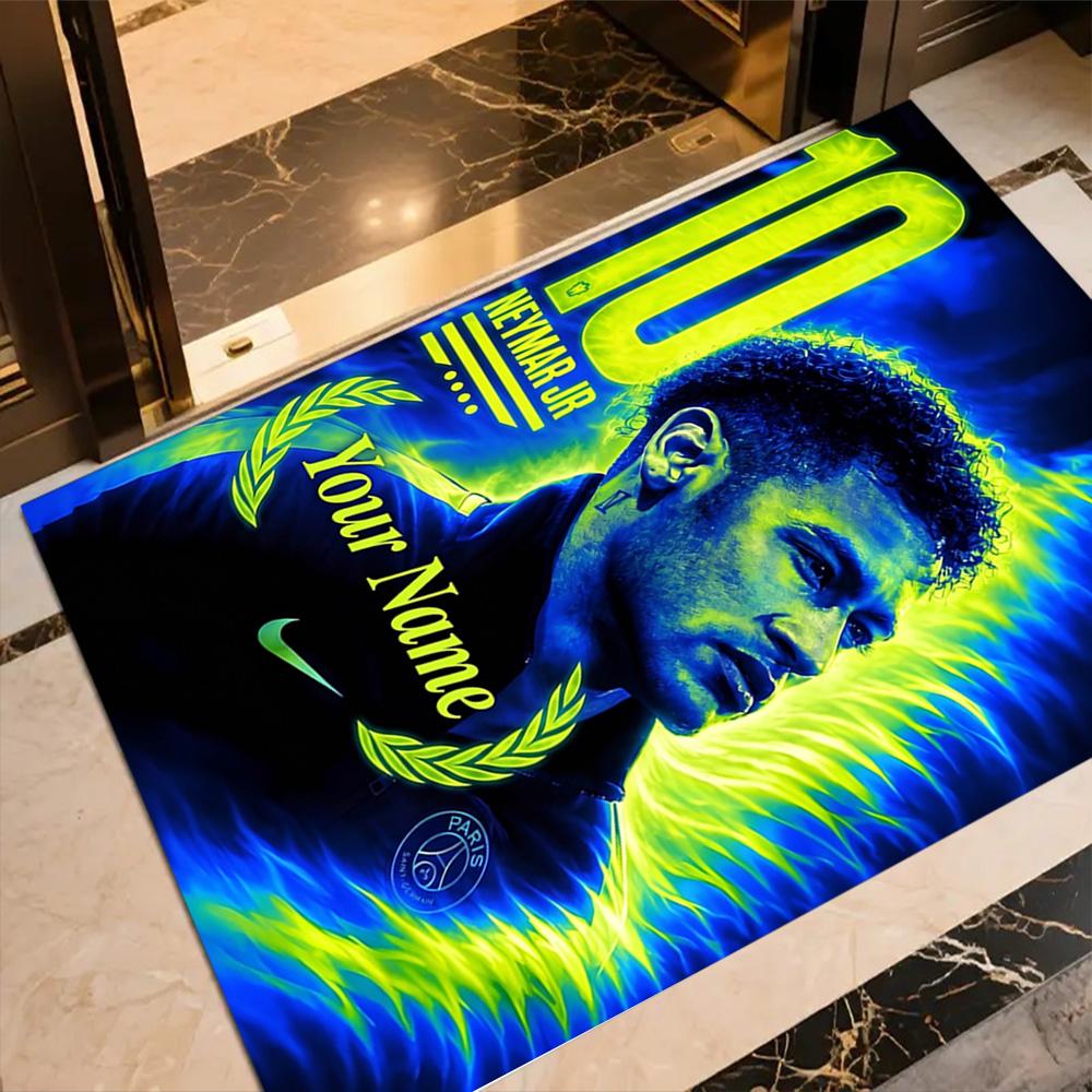 Neymar Jr Football Legend Customizable Name Carpet Design for Foyer Dormitory Playrooms Balcony Anti-slip Rug Office home decor Spiritual Gift