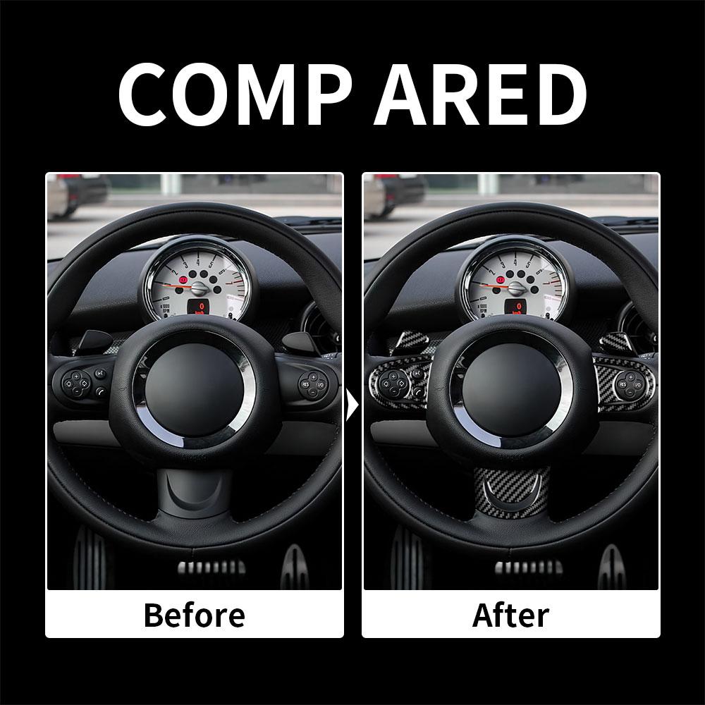 Real Soft Carbon Fibre For Mini Cooper Hardtop R56 Clubman R55 R57 2008 2009 2010 Accessories Steering Wheel Decorative Sticker