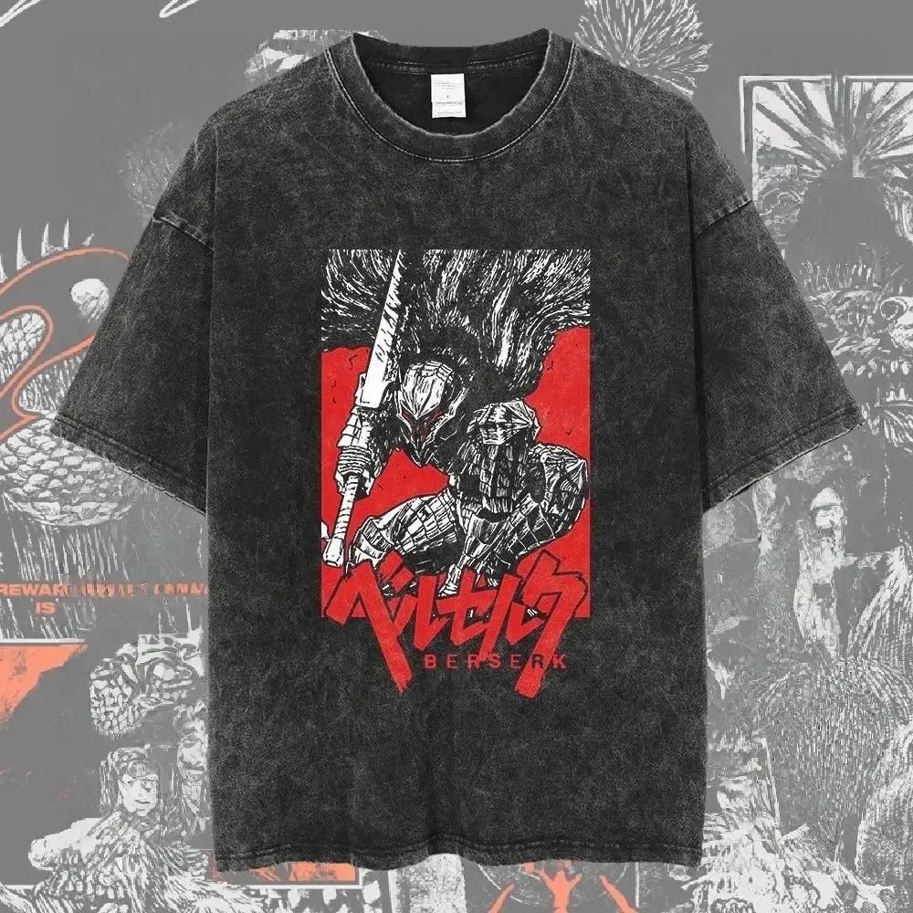 Berserk Guts Gaze of the Black Swordsman Vintage Washed Oversized Black TShirt  Dark Fantasy Manga Fan Unisex Streetwear Tee S