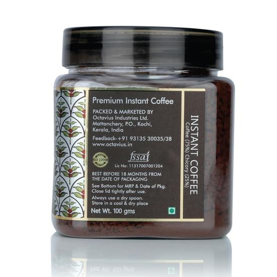 Octavius | Café Instantané Premium -100g | Mélange Fort de 75% Café & 25% Chicorée | Café Noir | Doux | Pot Incassable 100g