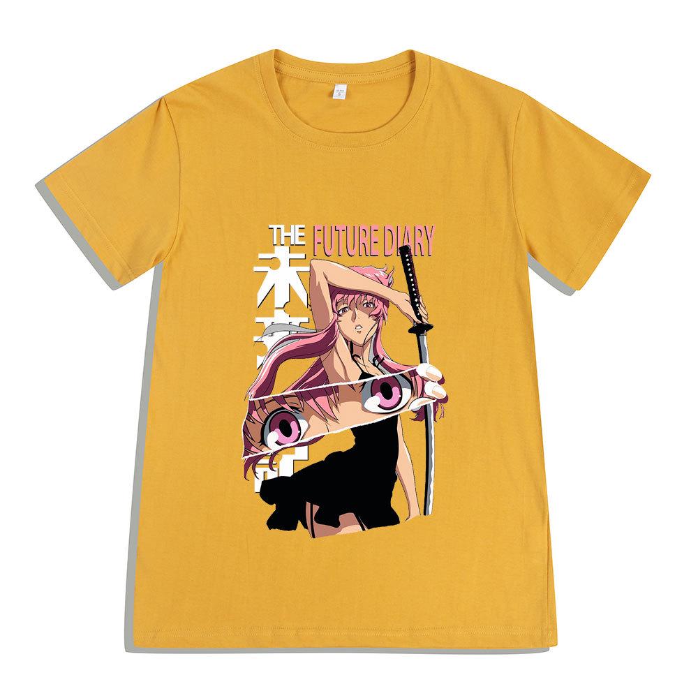 Футболка повседневная из хлопка с принтом Дневник будущего от Yuno Agatsuma 2022 года удобный короткий рукав 2XL жёлтый 1489₽