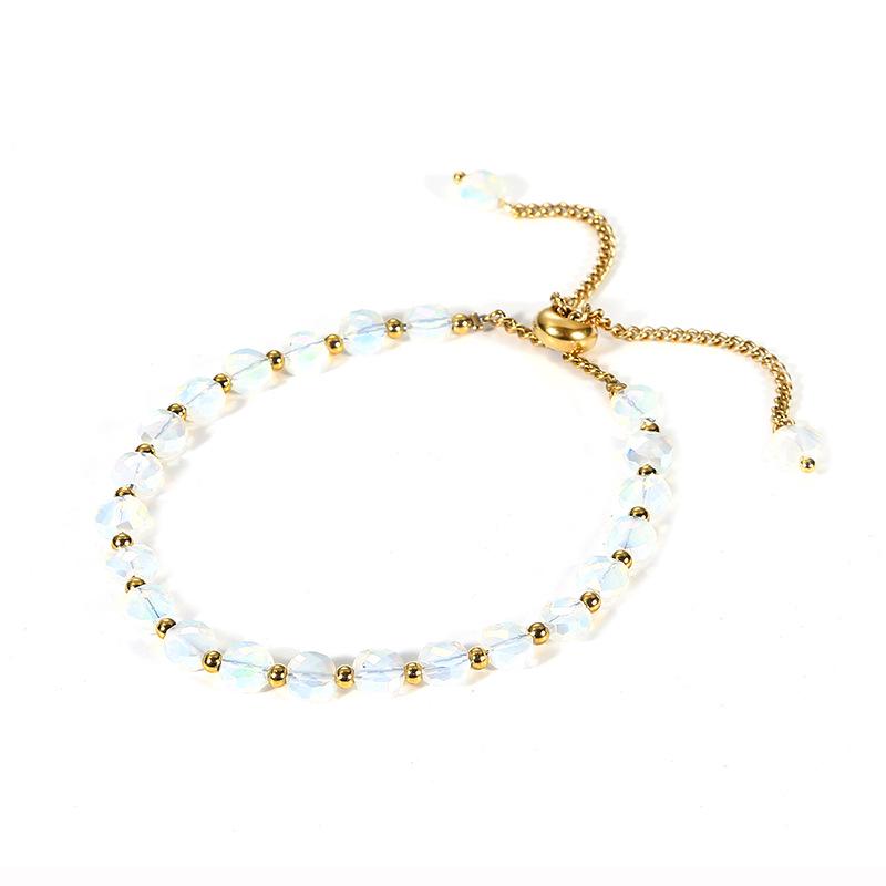 18K Gold & Stainless Steel Crystal Beads Waterproof Retractable Women's Bracelet
