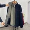 Mens Thick Fleece Lined Winter Jacket With Stand Collar Multiple Pockets Loose Fit Warm Outerwear Cold Weather