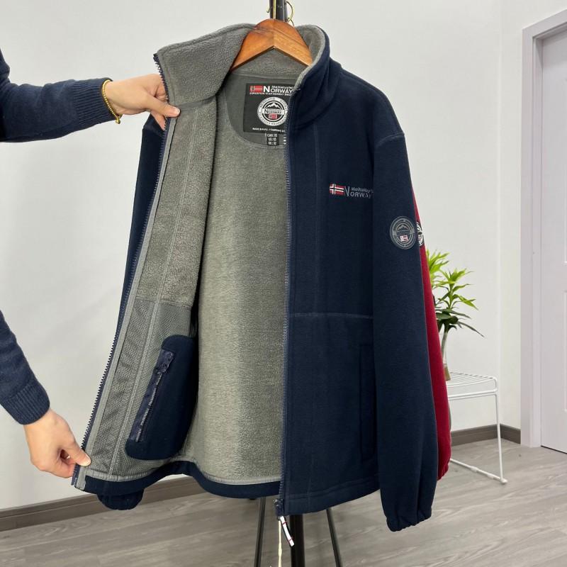 Mens Thick Fleece Lined Winter Jacket With Stand Collar Multiple Pockets Loose Fit Warm Outerwear Cold Weather