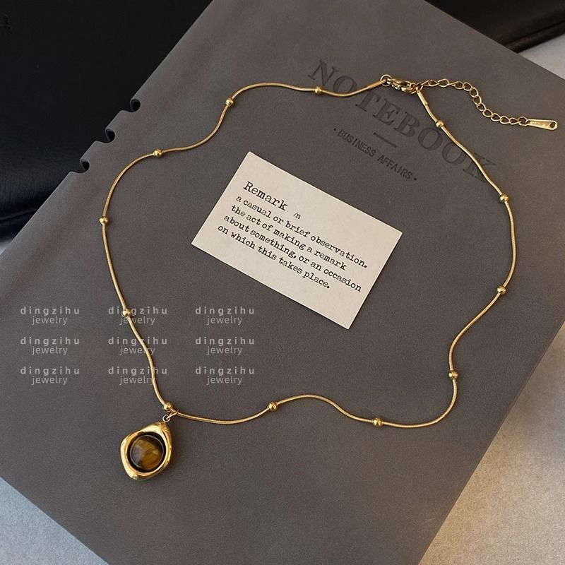 

Винтажное ожерелье из бусин из камня Тигровый глаз для женщин, новое, простое, изысканное, легкая роскошь, темпераментное, универсальное, модный чокер, аксессуары Single Tiger Eye Necklace S