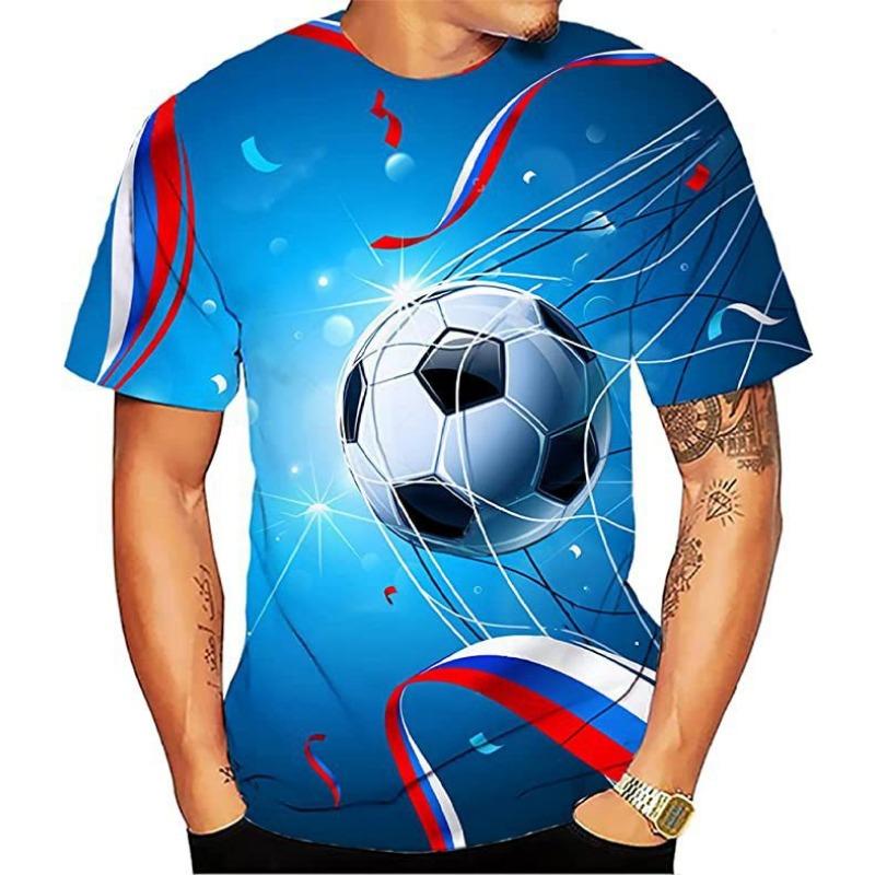 Letní Pánské Tričko s Krátkým Rukávem Módní Ležérní s Potiskem 3D Fotbalového Vzoru s Kulatým Výstřihem