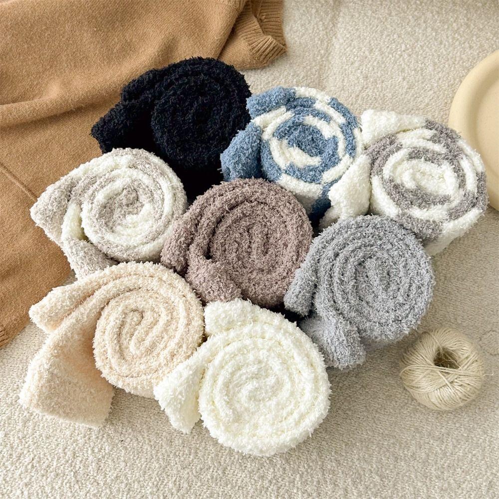 Thicken Warm Long Tube Sock Cover Stripe Floor Plush Stockings Kawaii Foot Warmer Winter