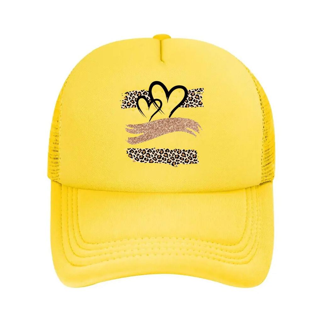 Double Heart Leopard Glitter Mesh Baseball Cap Hip Hop