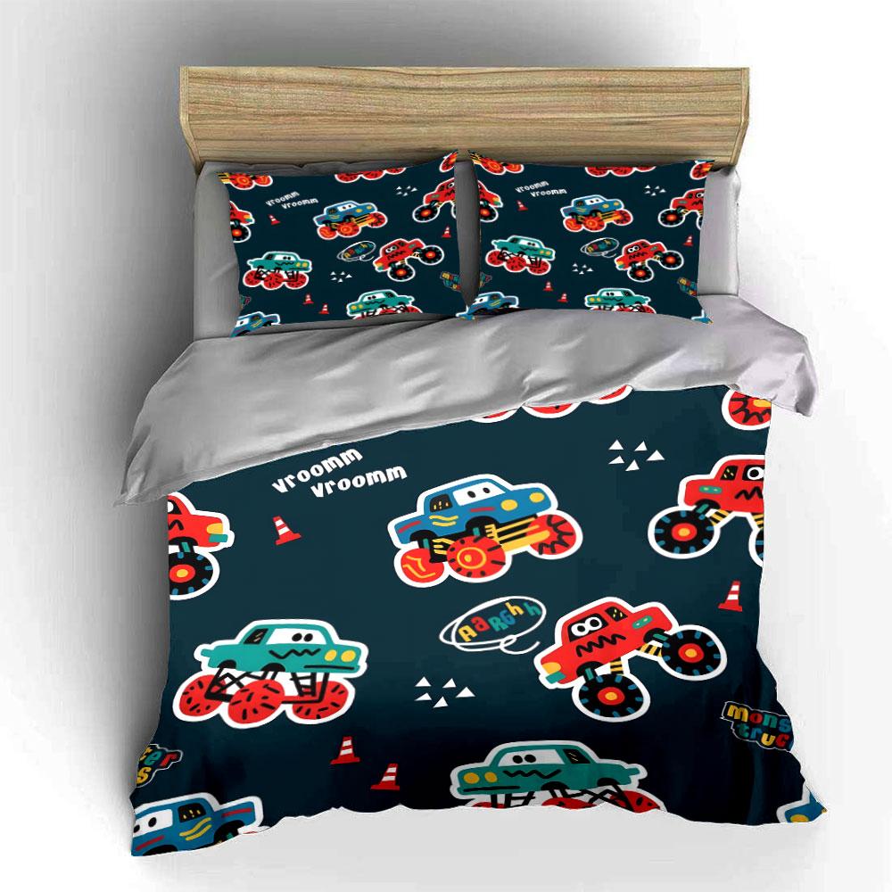 Monster Truck Kids Decor Set Kid'S And Adults' Bedroom Decor, Exquisite Three-Piece Bedding Set Gift