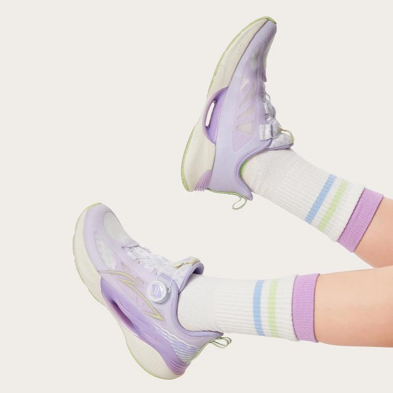 Li Ning Kids Cloud Comfortable Versatile Shock Absorbing Breathable Low Top Running Shoes Kids Running Shoes Purple White YKFU020-2