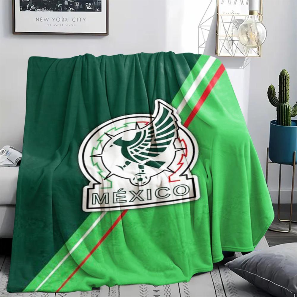 1Pc Mexico National Football Print Flannel Blanket High Quality Warm Comfortable Cover for All Seasons Perfect for Gifts Home Decor