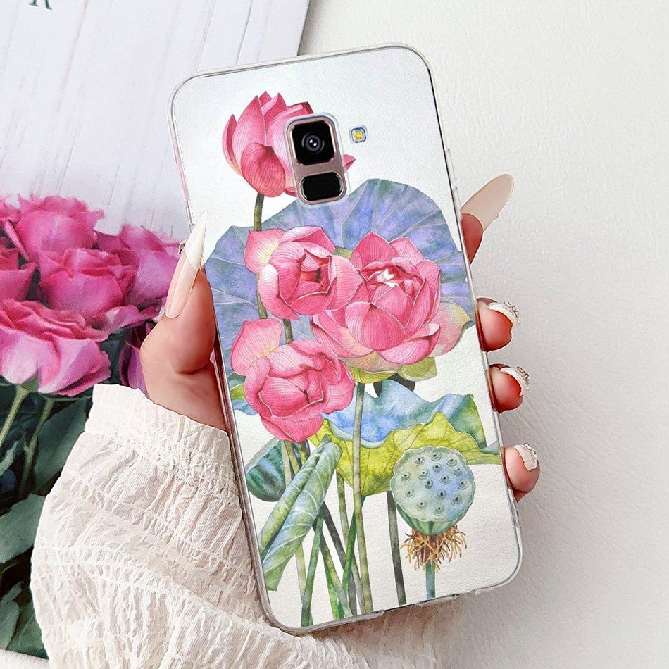 Phone Case For Samsung Galaxy A8+ (2018) SM-A730F / A8 (2018) SM-A530F Elegant Floral Butterfly Soft Silicone TPU Cases