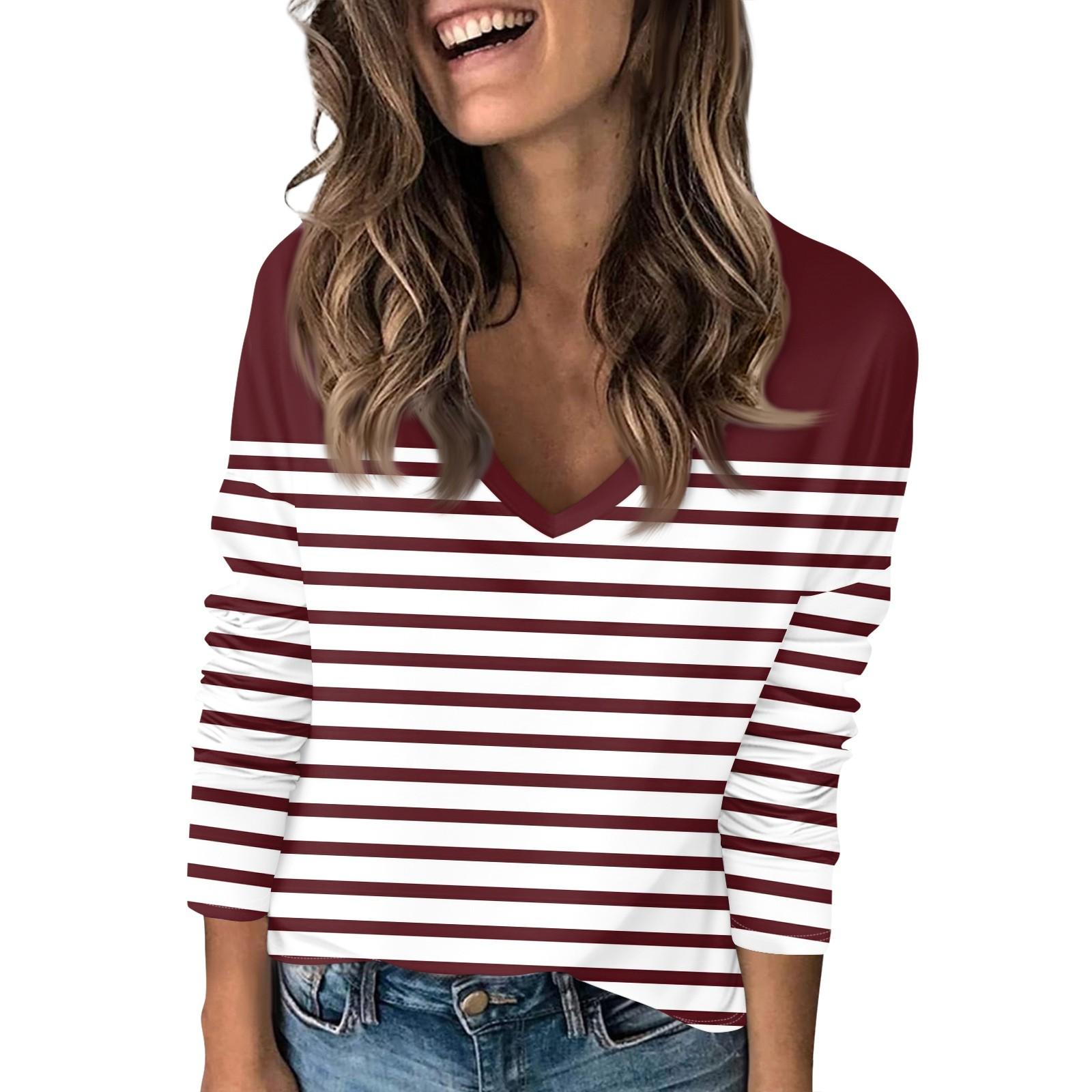 

Жіноча футболка з принтом, спадаючими рукавами, довгими рукавами, щоденна мода на вихідні, звичайний топ із V-подібним вирізом M винний