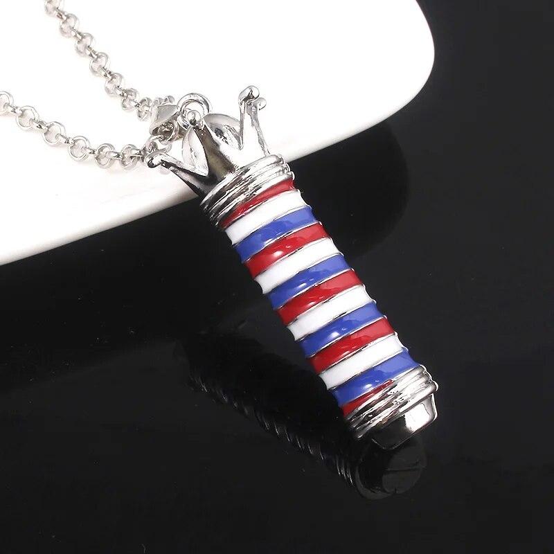 Fashion Crystal Barber Shop Turn Light 3D Necklace Crown Hairdresser Logo Necklace Pendants Barbers Jewelry Gift