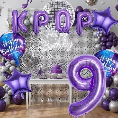 10 Stück/Set Lila K-Pop Musik Thema Geburtstagsballons Dekoration 0-9 Zahlen Geburtstagsfeiern Fotokulissen Perfektes Soziales Geschenk