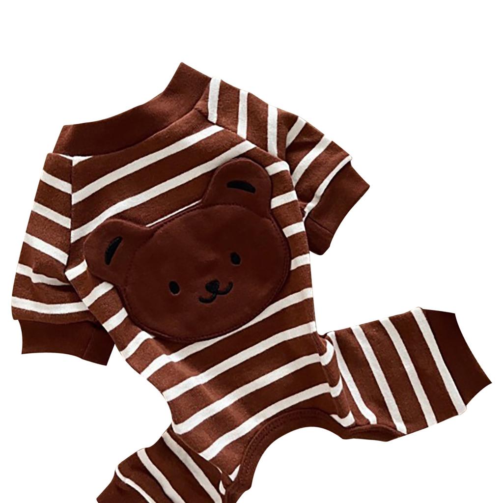 Hunde Pyjama Gestreift Weich Warm Bequem Modisch 4 Beine Haustierkleidung für Teddy Bichon