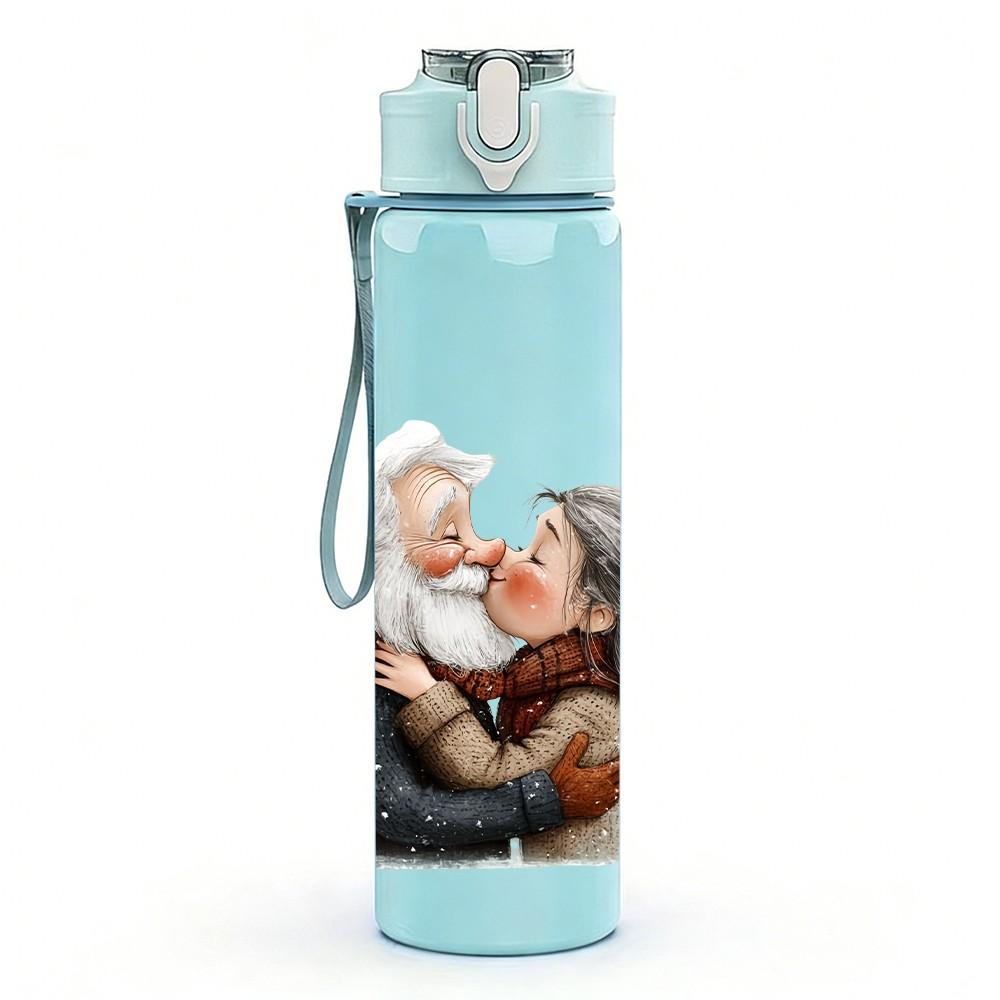 1PC Warm Hug Old Couple Portrait Pattern 750ml Color Plastic Sports Water Bottle Leakproof Flip Straw Lid Suitable for Sports Office Home Use
