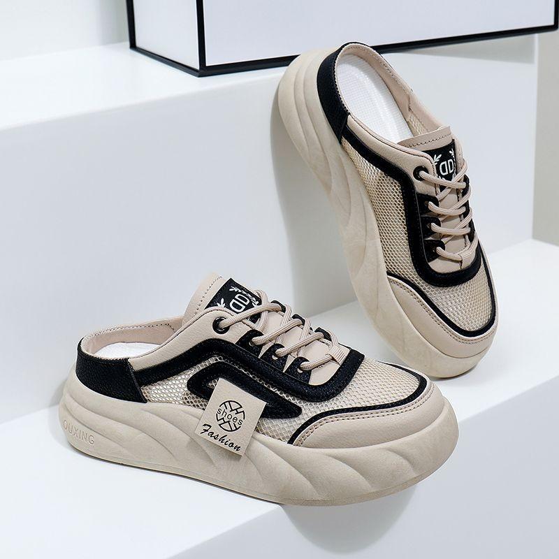 Модные женские сетчатые туфли с круглым носком и толстой подошвой новинка весны 2024 года нишевая модная повседневная обувь 35 чёрный 3995₽