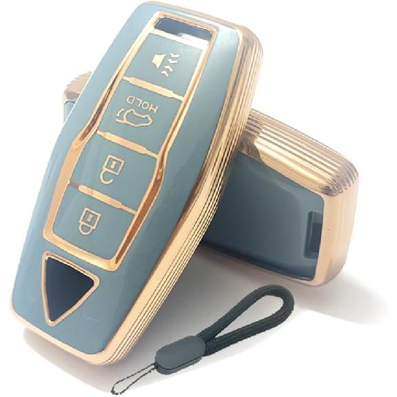 Key Fob Cover Compatible with Mitsubishi Outlander 2025 2024 2023 2022 Case Protector TPU with Little Lanyard 4 Buttons Gold Red