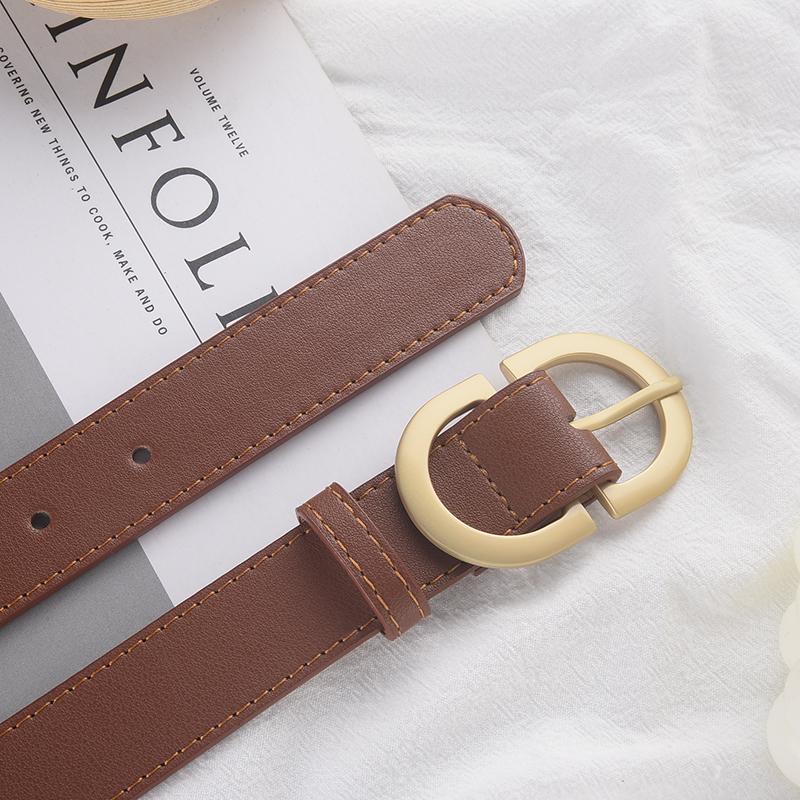 Women'S Belt Trend Gold Oval Buckle Belt Casual Versatile Belt Pu Belt Cheap Belt Pair With Jeans, Gift For Mother or Girlfriend
