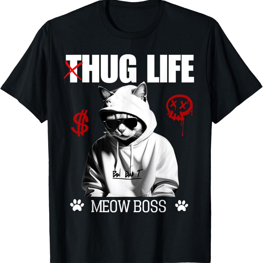Cute Cat Hug Life Funny Thug Gangster Hiphop Kitten Lovers T-Shirt for Men Women