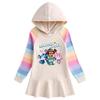 Spring & Autumn Ruffle Cartoon Rainbow Hooded Long Sleeve Princess Dress for Girls