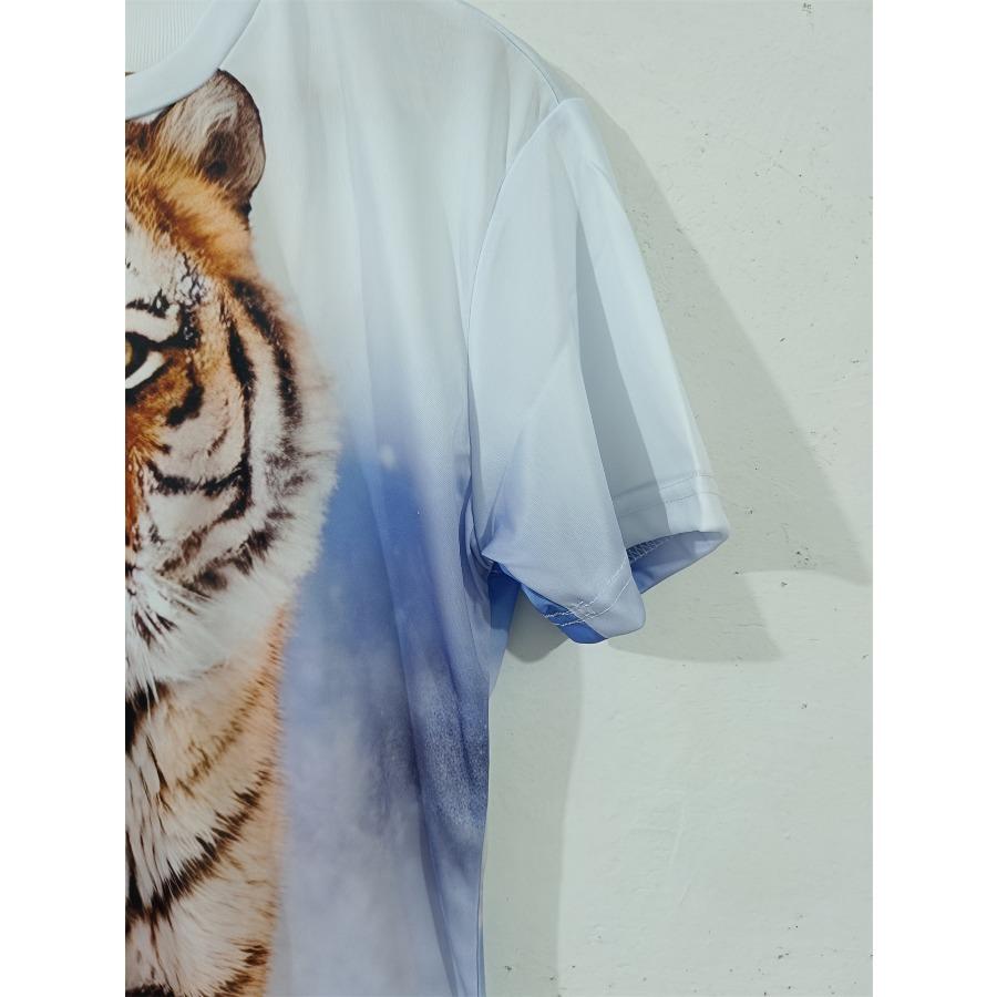 Summer White Tiger 3D Printed T Shirts Round Neck Streetwear Casual Stretch Soft T Shirt Men Plus Size European Male Tee Shirts
