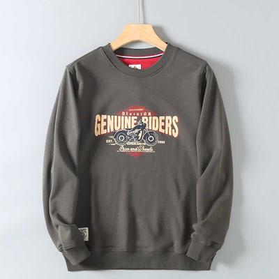320G Heavy Beef Tripe Terry Pullover Amekaji Retro Style No Sense Print Loose Round Neck Hoodie