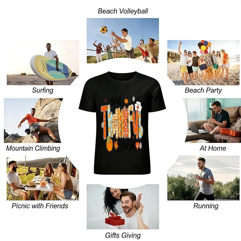 One Thankful Nurse Fall Themed Graphic Casual Top Pure cotton T-shirt