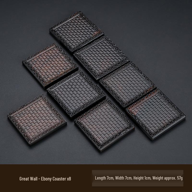 Ebony Wood Carved Non-Slip Tea Coaster Set - Retro Anti-Scald Pad for Tea Ceremony