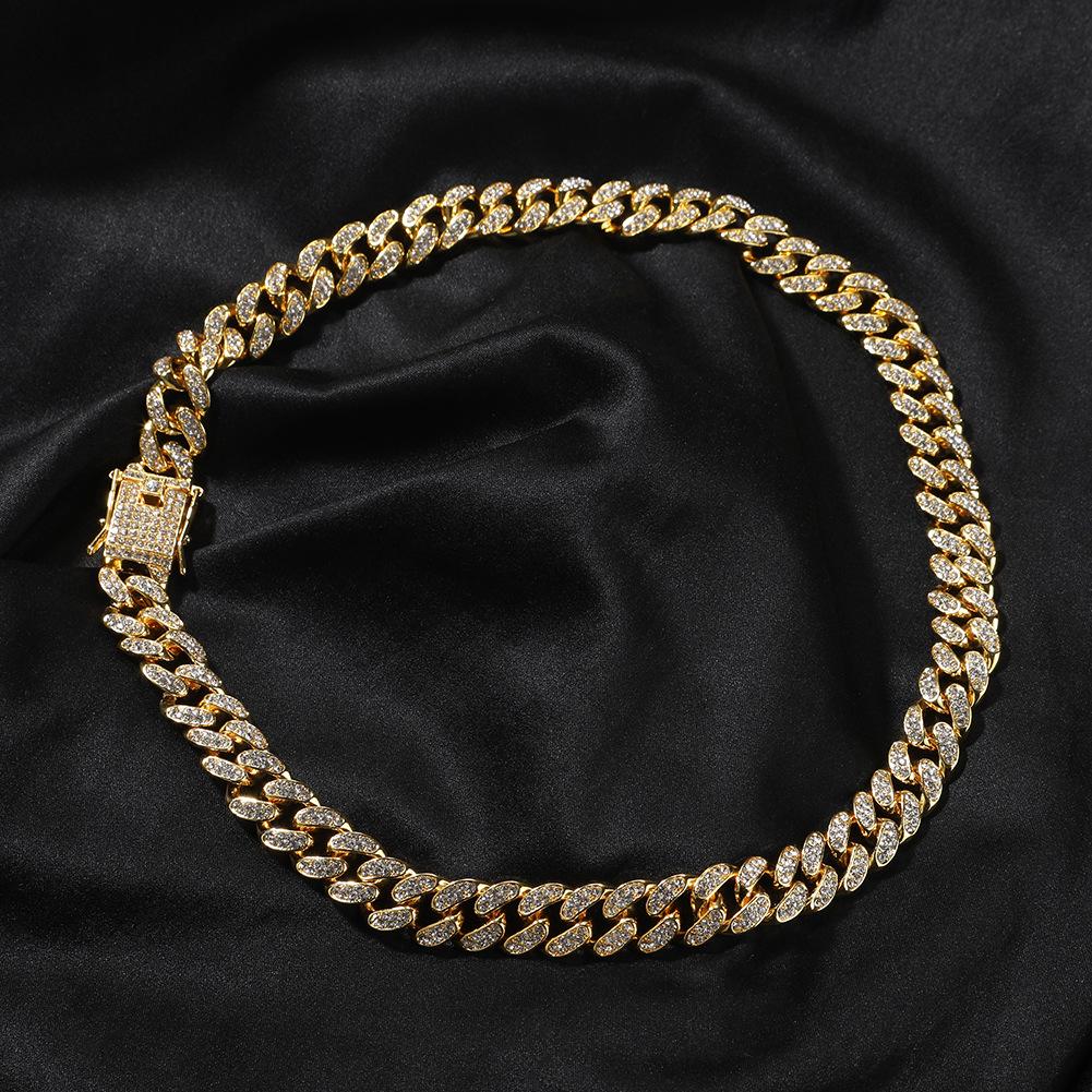 Gu Meng 12mm Men's Cuban Necklace - European & American Style, Hip Hop Design, Alloy with Inlaid Diamond, Versatile Street Jewelry.