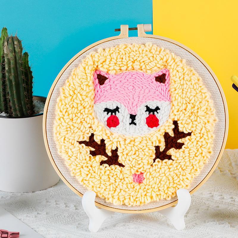 Russian DIY Punch Needle Embroidery Kit: Includes Yarn, Needle, Latch Hook, & Hoop for Knitting & Ornament Crafting