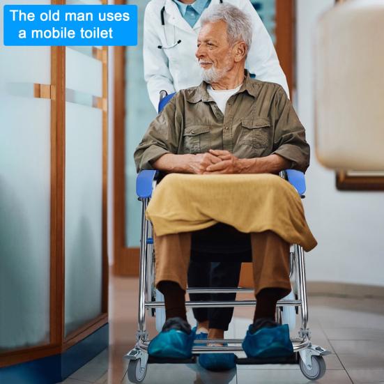 Faltbarer Toilettenstuhl mit Rädern, 3-in-1 Dusch- und Toilettenstuhl für ältere Menschen, Tragbares Design