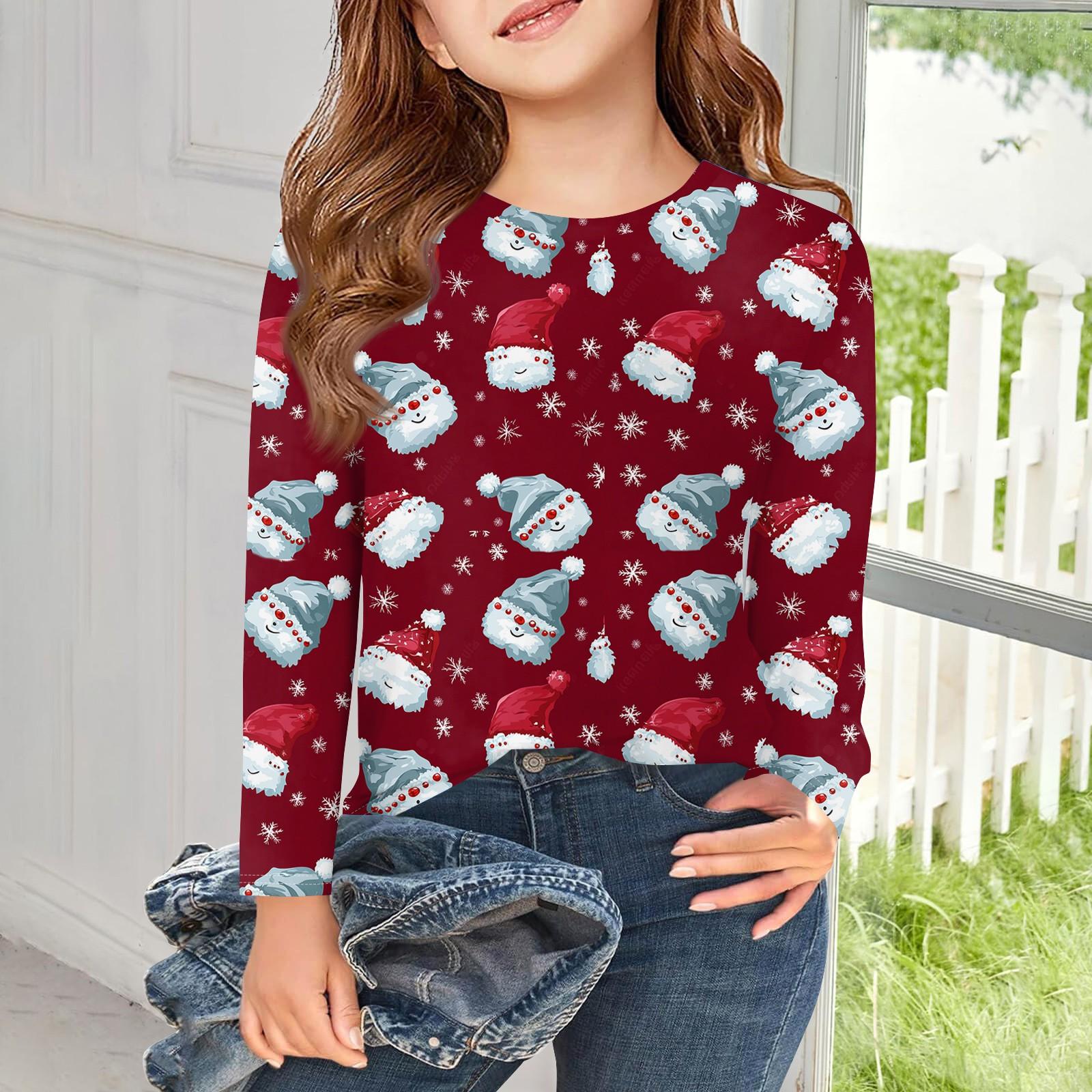 

Футболки с длинным рукавом для девочек, детские осенние топы с круглым вырезом, базовые футболки с винтажным графическим принтом, топы для детей 5–14 лет 120 винный