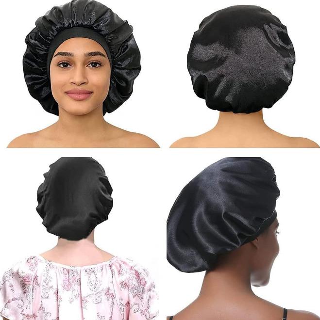 Shower Wide Brim Elastic Satin Hair Care Cap - Women's Sleep, Salon, and Shower Use