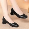 Stewardess Leather Shoes Soft Sole Round Toe Thick Heel Work Shoes For Women Black Hotel Formal Interview Single Shoes For Women