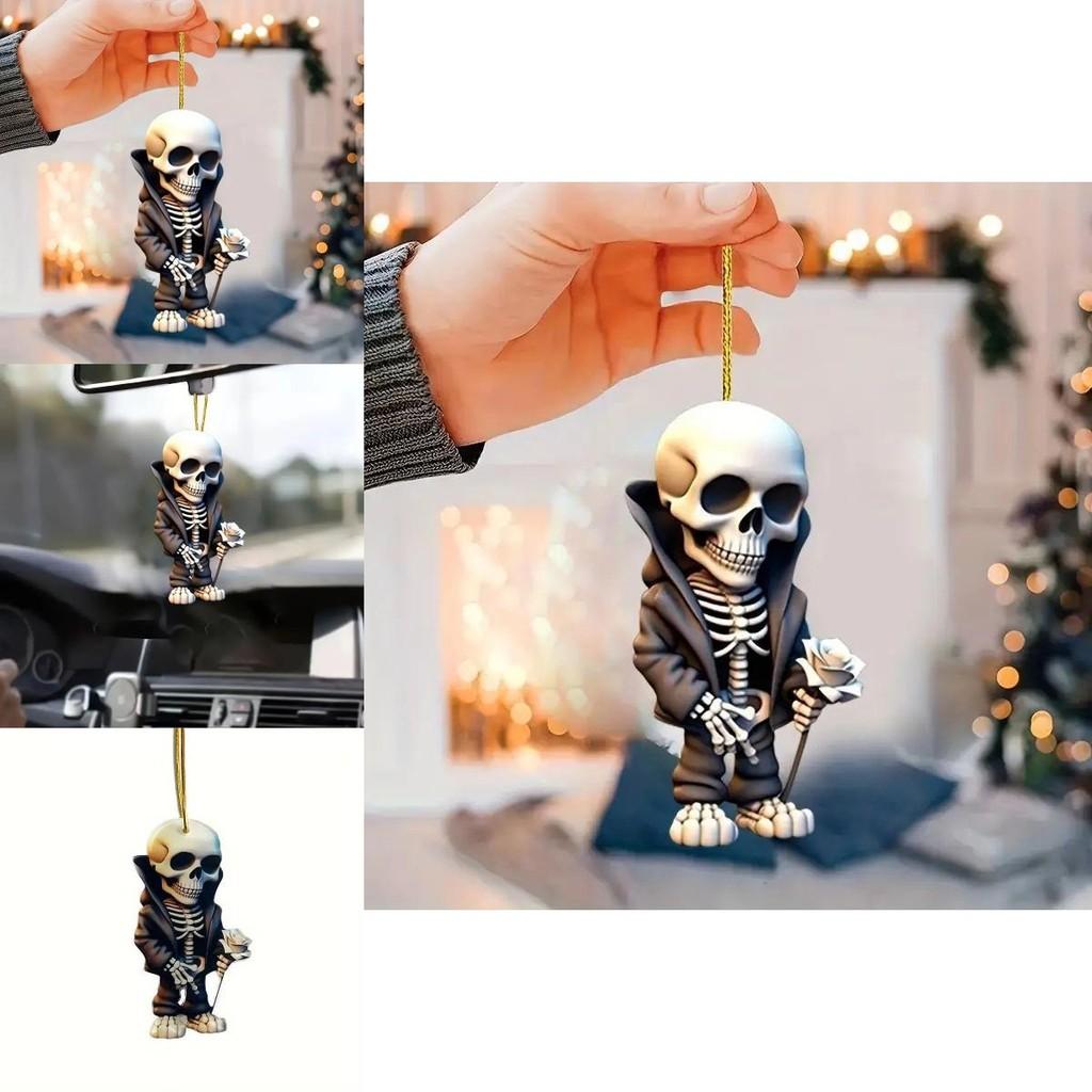 Unique 2d Acrylic Skull Car Hanging Ornament For Festive Christmas Decoration