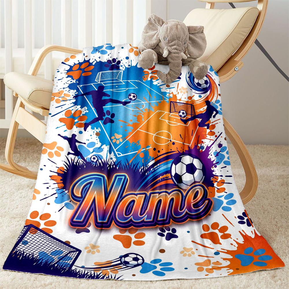 Bluey's Soccer Fun Customize Text Blanket Multi-purpose Personalized Blanket Soft & Cozy Perfect for Livingroom Chair Office Seaside for All Occasions