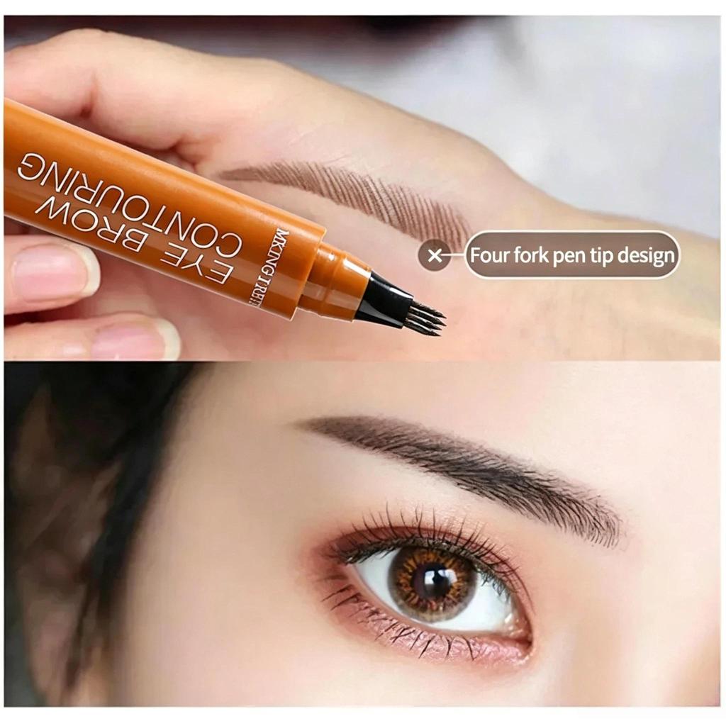 4-Tip Waterproof Microblading Eyebrow Pen, Natural Hair-Like Strokes, Smudge-Proof Long-Lasting Brow Makeup