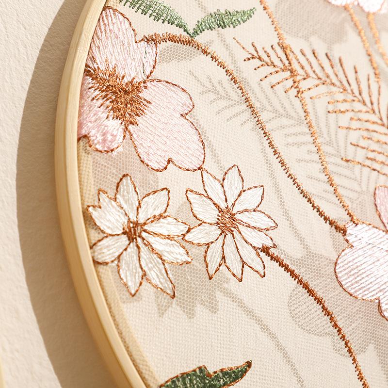 Bamboo Hoop Wall Art Handmade Floral Knit Decor Minimalist Boho Home Decor for Bedroom/Living Room Wall Hanging Wall Art Gift