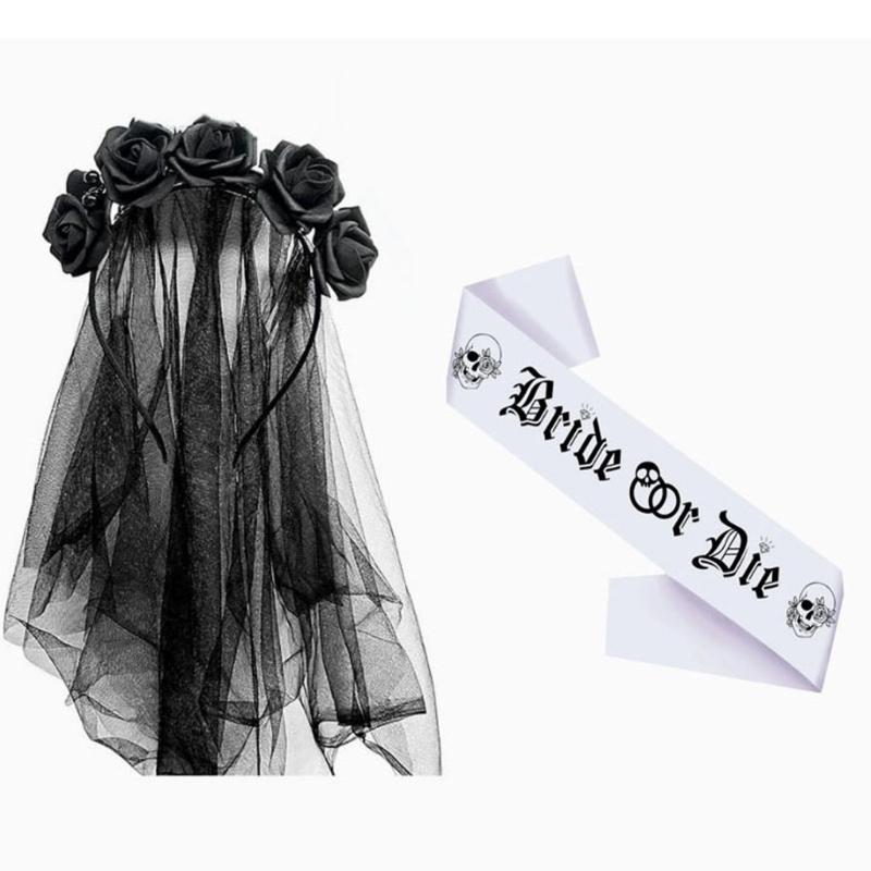

Rose Bridal Costume Hair Hoop Gothic Dark Flower Sash Hair Styling for Live Show Headband Gothic Carnivals білий