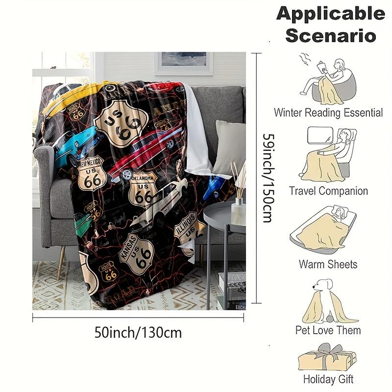 1 pc, Flannel Blanket, Vintage USA Map (Classic Cars) Pattern, Soft, Warm and Comfortable Sofa Bed Office Blanket, Lunch Blanket